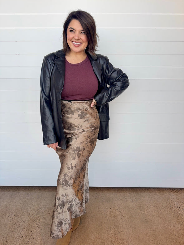 The Cheyanne Floral Satin Midi Skirt