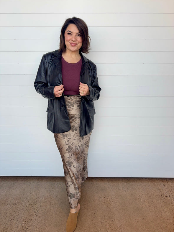 The Cheyanne Floral Satin Midi Skirt