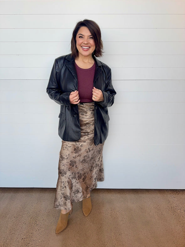 The Cheyanne Floral Satin Midi Skirt