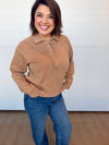 thread and supply priscilla top long sleeve quarter button up collared sweatshirt umber light brown