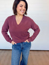 thread and supply manal top long sleeve v-neck burgundy