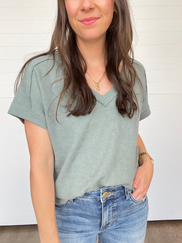 The McKenna Raw Edge V-Neck Top