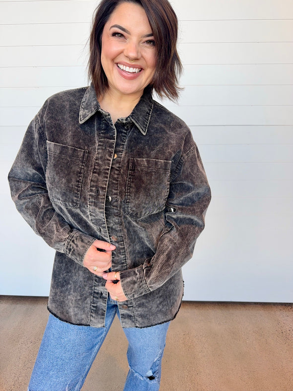 thread and supply jackson jacket black corduroy button up long sleeve collared