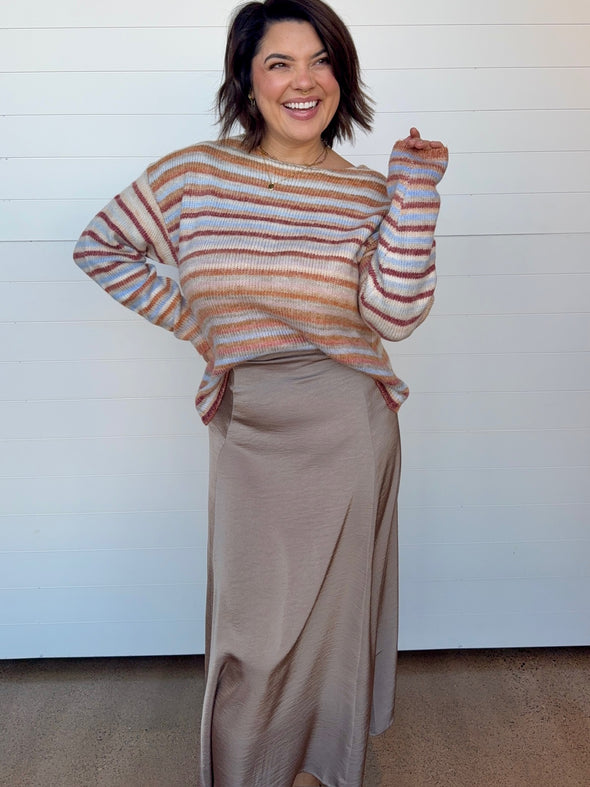 striped boatneck multicolor sweater oversized