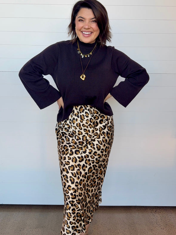 The Audrey Leopard Satin Midi Skirt