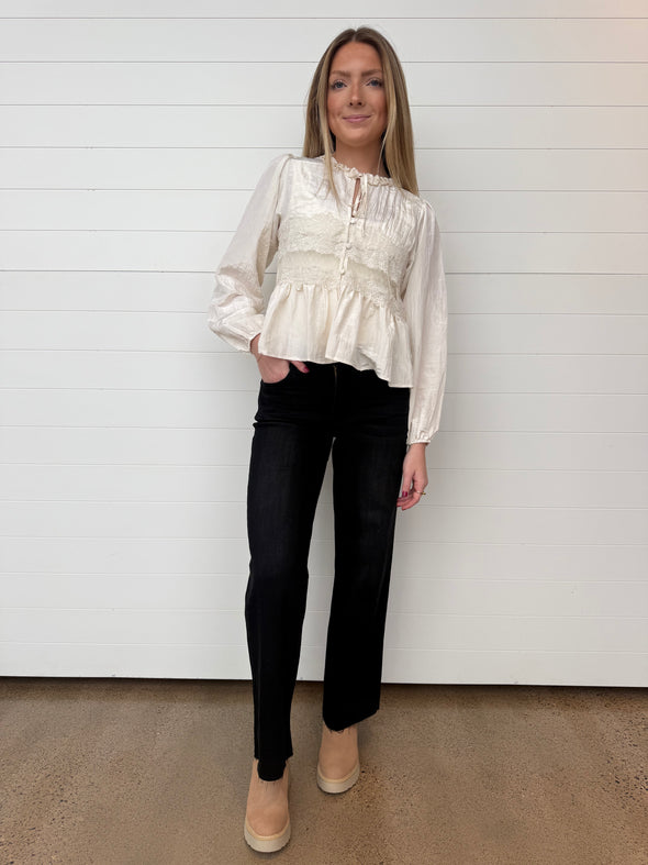 The Chandelle Button Down Lace Detail Blouse