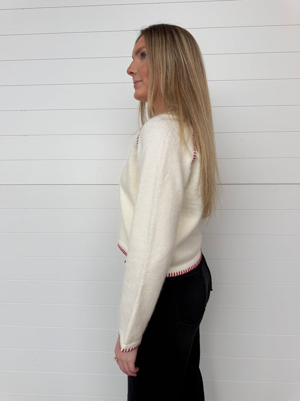 The Amelia Blanket Stitch Button Up Sweater