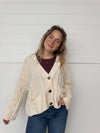 oversized cable knit button front cardigan off white dropped shoulder