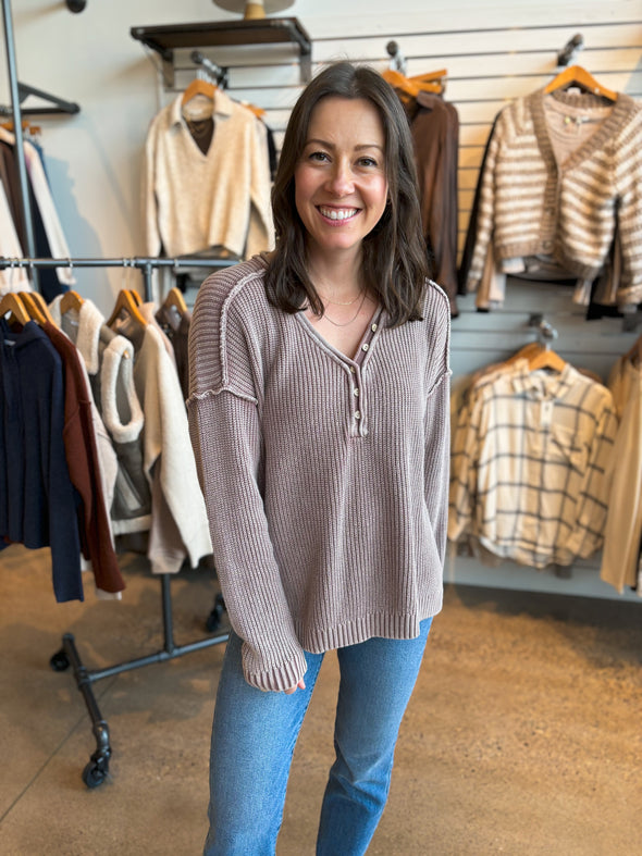 The Emilia V-Neck Henley Sweater