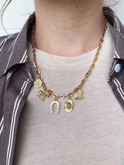 The Belle Western Horseshoe Boot Charm Necklace