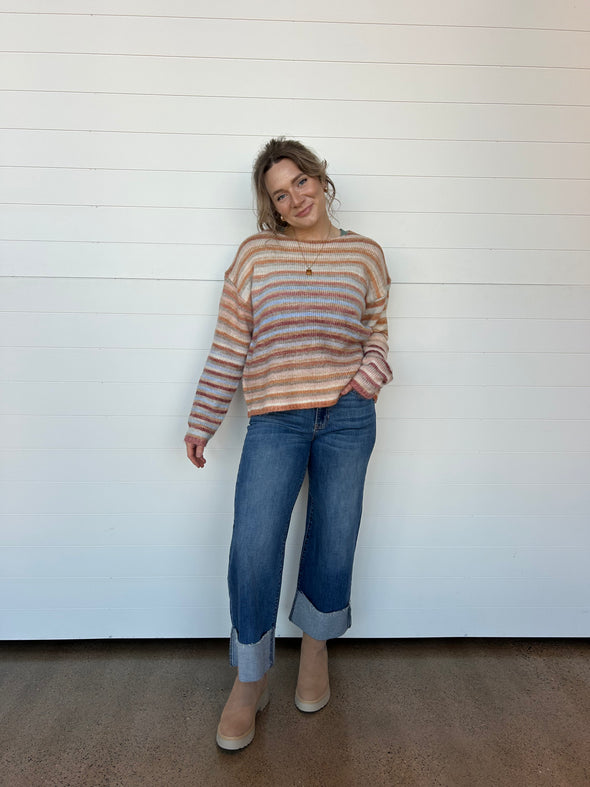striped boatneck multicolor sweater oversized