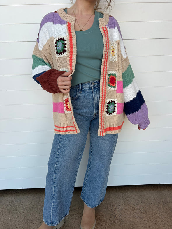The Willa Patchwork Crochet Detail Cardigan
