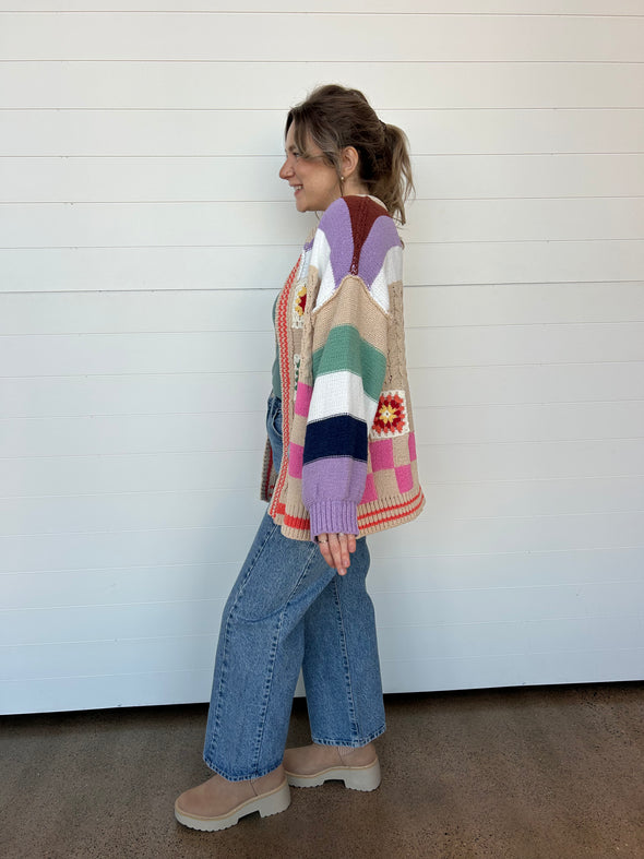 The Willa Patchwork Crochet Detail Cardigan