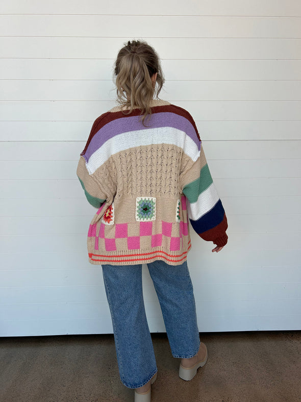 The Willa Patchwork Crochet Detail Cardigan