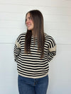 striped black and white sweater rolled edge details oversized