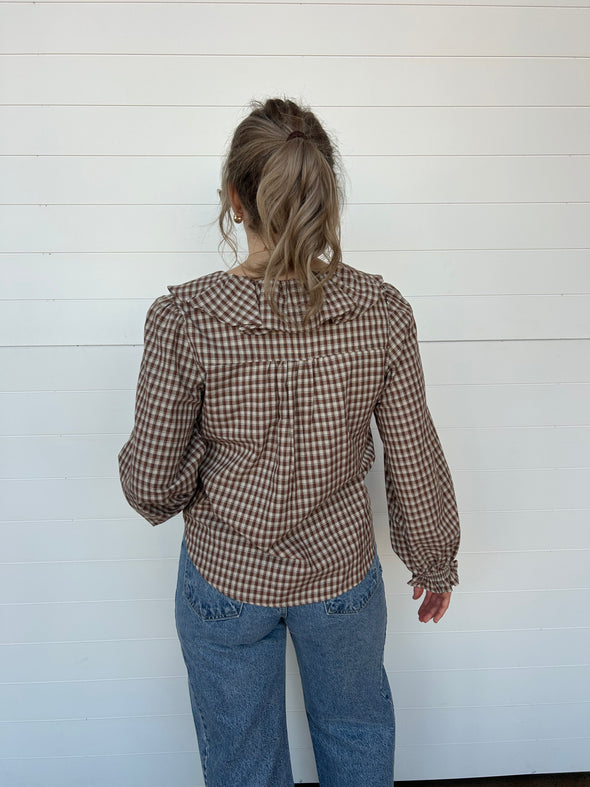 The Gianna Ruffle Neckline Gingham Blouse