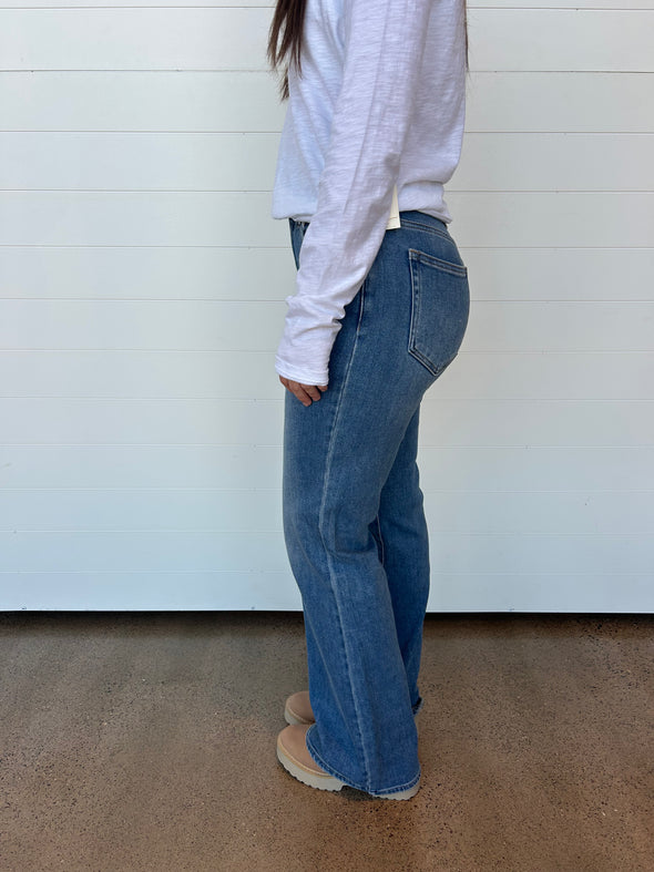The Gracie High Rise Waistband Detail Wide Leg Jeans
