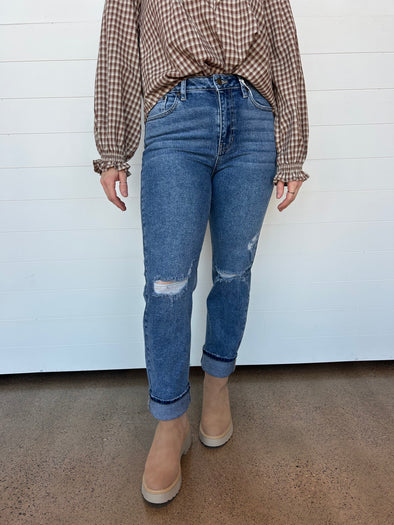 just black denim straight leg high rise distressed medium wash