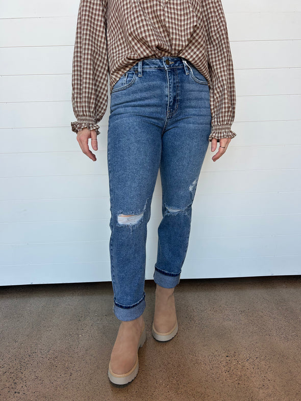 just black denim straight leg high rise distressed medium wash