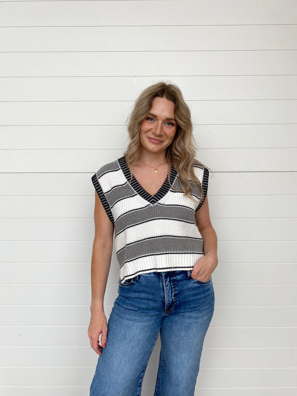 elan striped v-neck trendy sweater vest heather grey