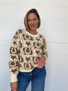western style chunky crewneck sweater brown
