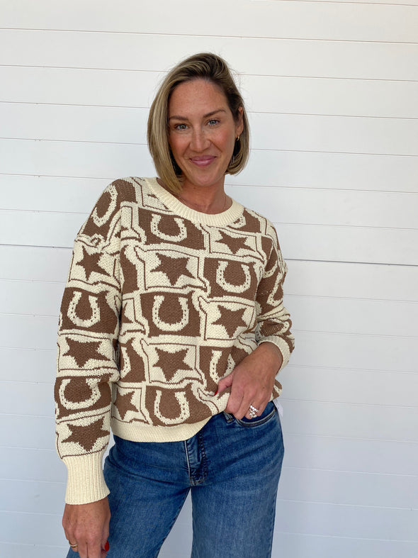 western style chunky crewneck sweater brown