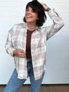 z supply river plaid button up putty tan cream collared long sleeve shirt relaxed fit fall top