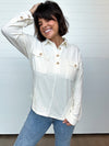 blu pepper half button side pocket knit top ribbed collared long sleeve chest pockets oversized