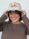 howdy embroidered trucker hat brown black cream