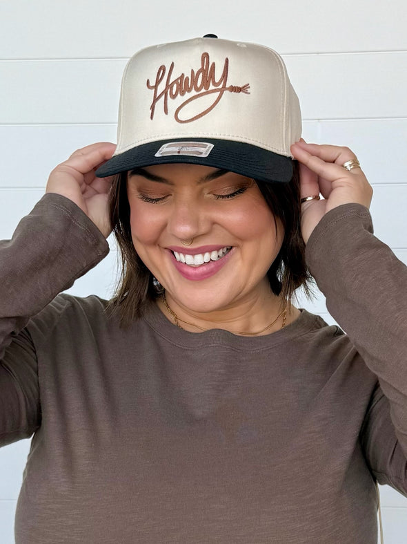 howdy embroidered trucker hat brown black cream