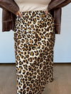 leopard print midi slip skirt elastic waist