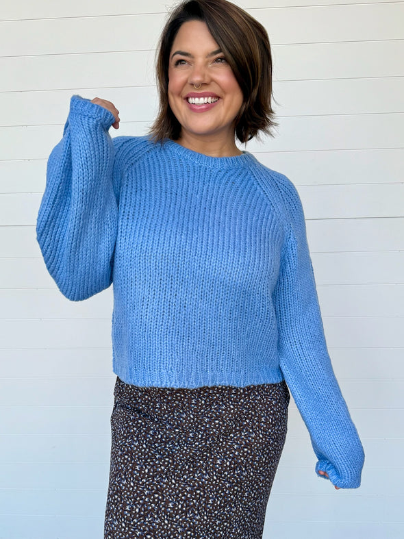 z supply crewneck chunky long sleeve blue sweater 