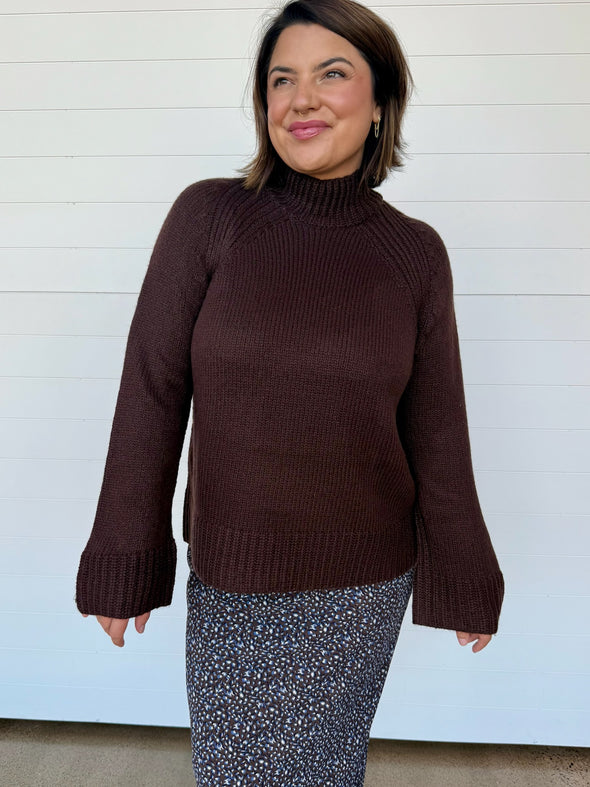 funnel neck long sleeve relaxed fit sweater brown z supply 