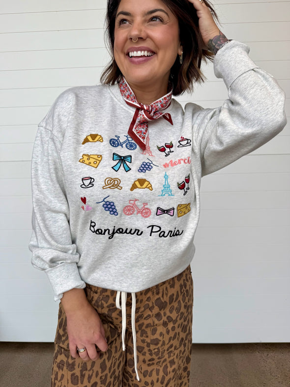 The 'Bonjour Paris' Embroidered Graphic Sweatshirt