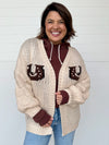 chunky open front long sleeve cardigan horse graphic