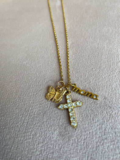 trendy charm necklace cross mama butterfly charms gold