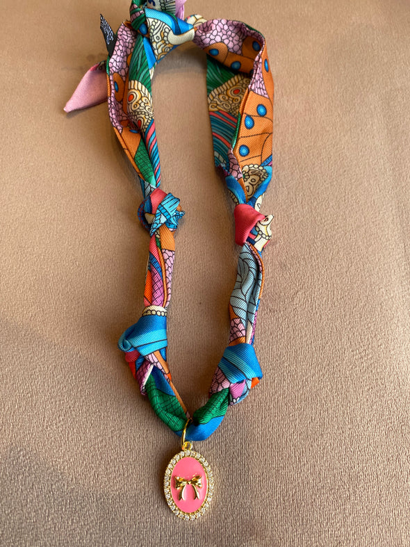 colorful scarf necklace bow charm 