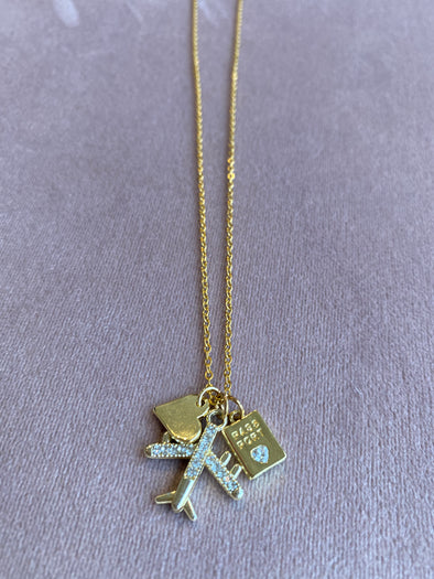 travel charm necklace airplane passport heart charm 