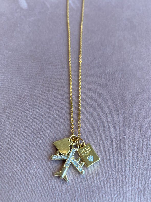 travel charm necklace airplane passport heart charm 