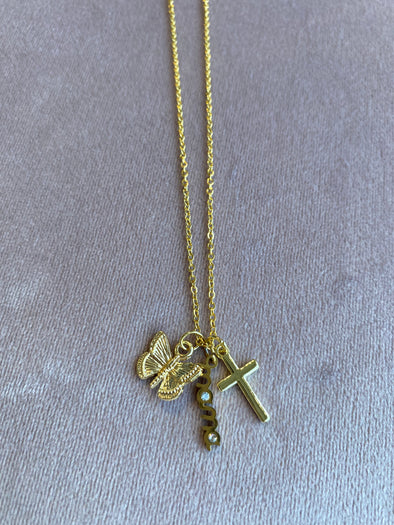 mama cross butterfly dainty charm necklace