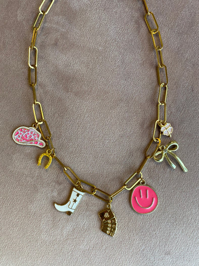 western charm necklace paperclip chain