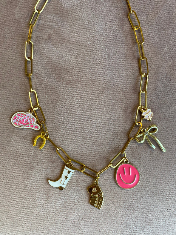 western charm necklace paperclip chain