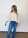 short sleeve cable knit oversized cropped sweater off white