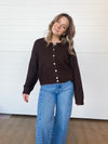 long sleeve button front cardigan sweater chocolate brown