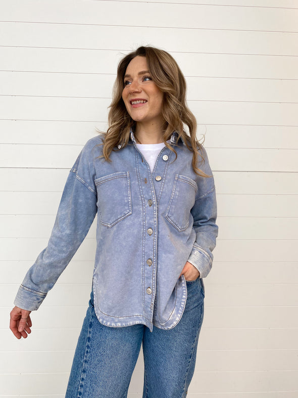 The Victoria Washed Knit Denim Shacket