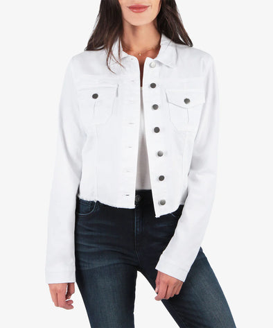 The Kara Frayed Hem Denim Jacket - Optic White