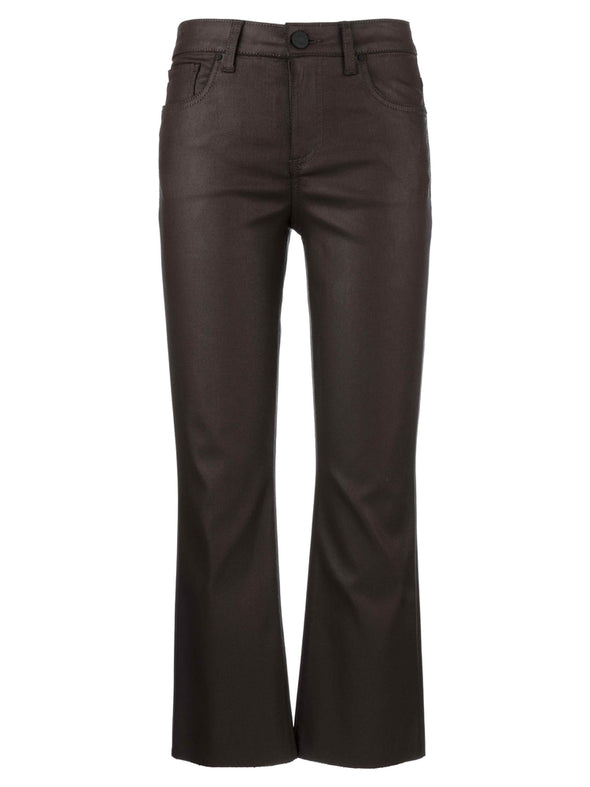 kut from the kloth kelsey coated high rise ankle flare jeans chocolate