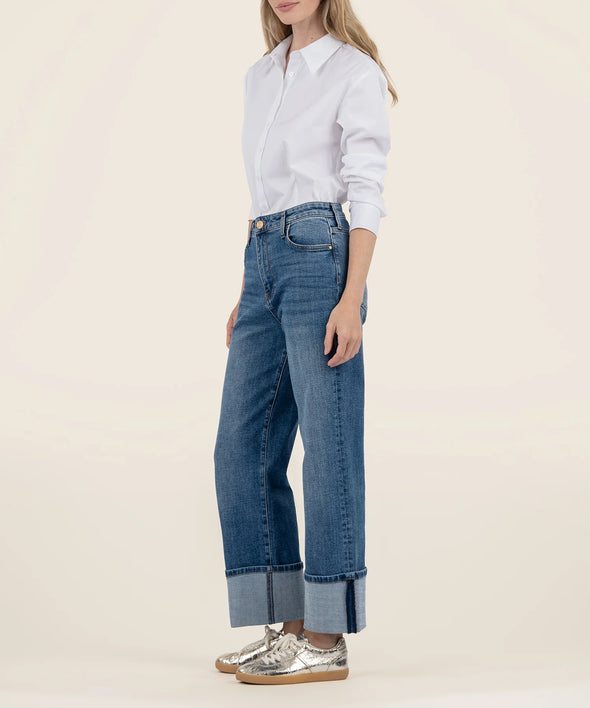 The Sienna High Rise Wide Leg Cuffed Jeans - Alert Wash