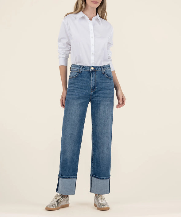 The Sienna High Rise Wide Leg Cuffed Jeans - Alert Wash