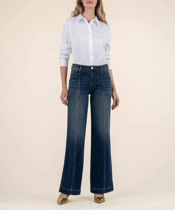 kut from the kloth jodi high rise wide leg dark wash denim seam detail